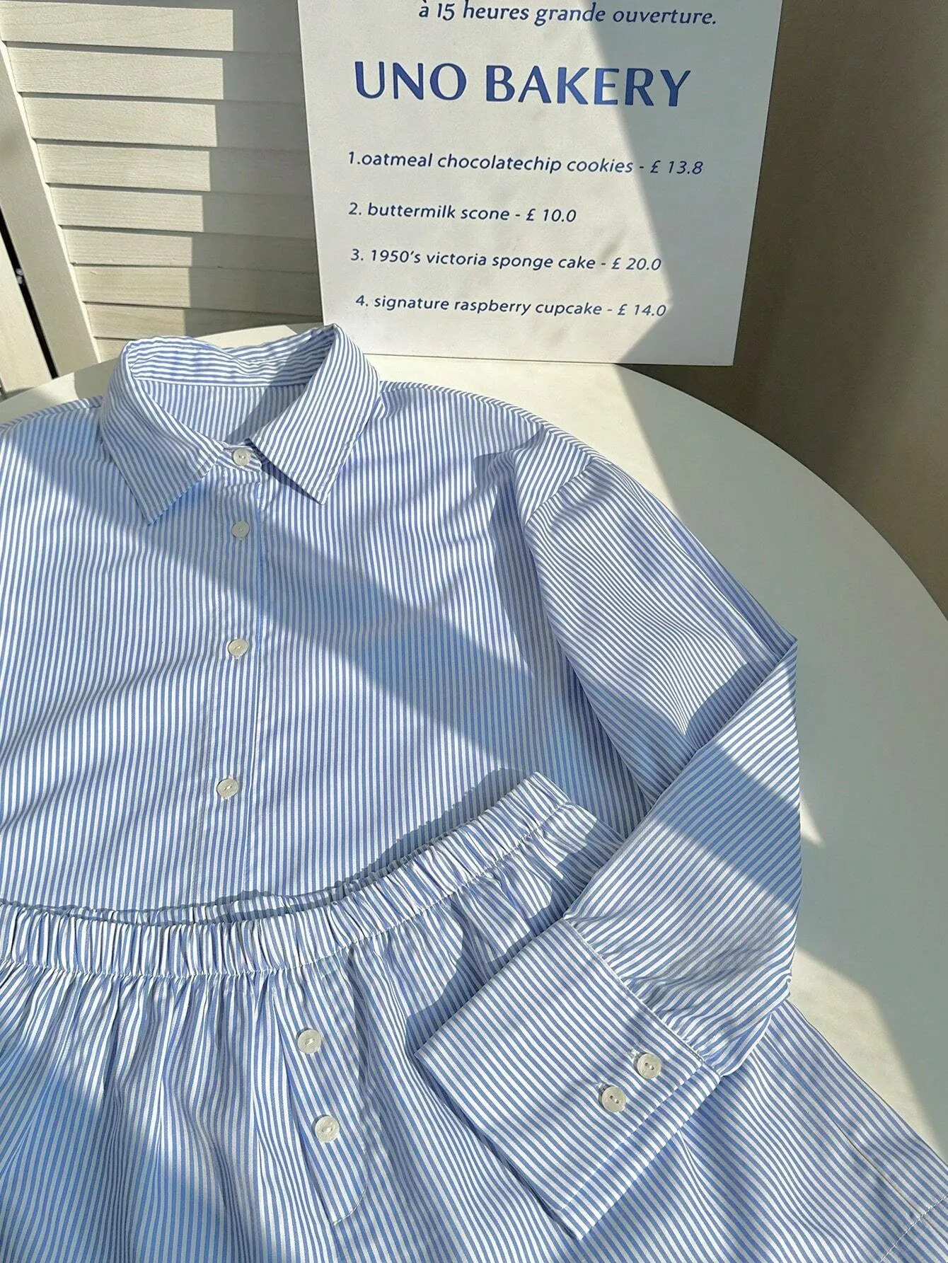 2pcs Women's Striped Long Sleeve Shirt & Shorts Set