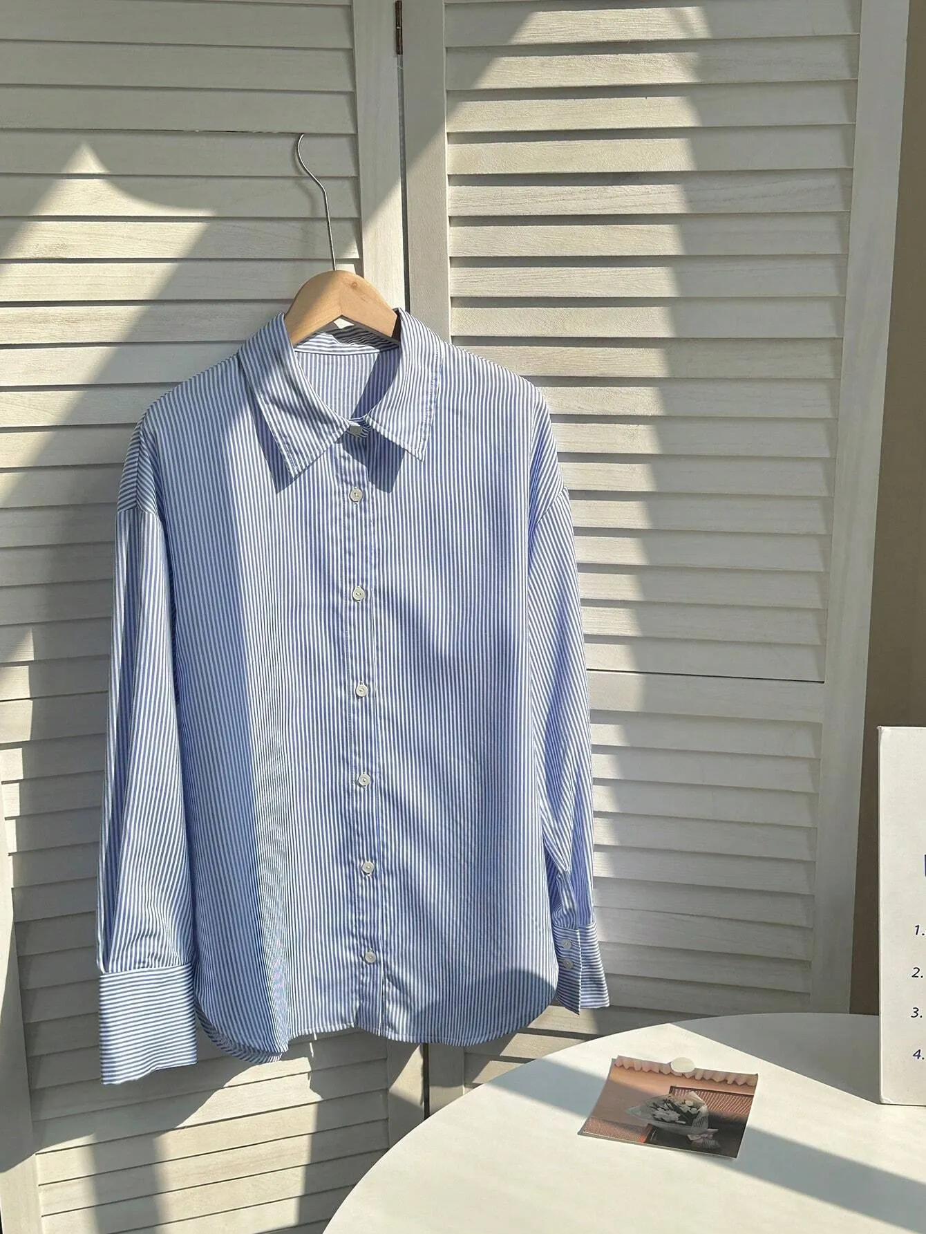 2pcs Women's Striped Long Sleeve Shirt & Shorts Set