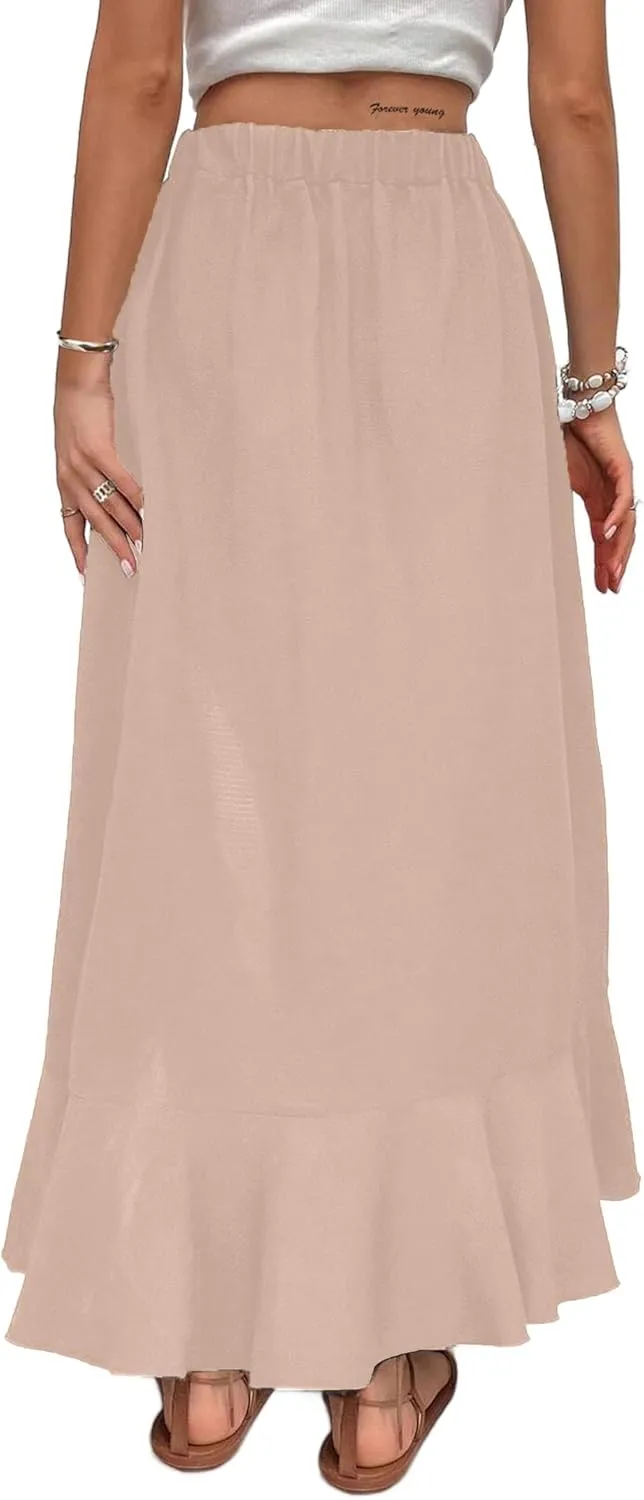 Avanova Women's Slit Split Ruffle Long Skirts High Waisted Summer Flowy Maxi Skirts