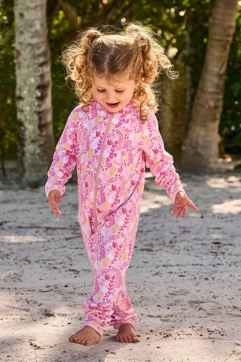 Baby LumaLeo 360 Coverage Bodysuit | Soft Pink Blooming Forest