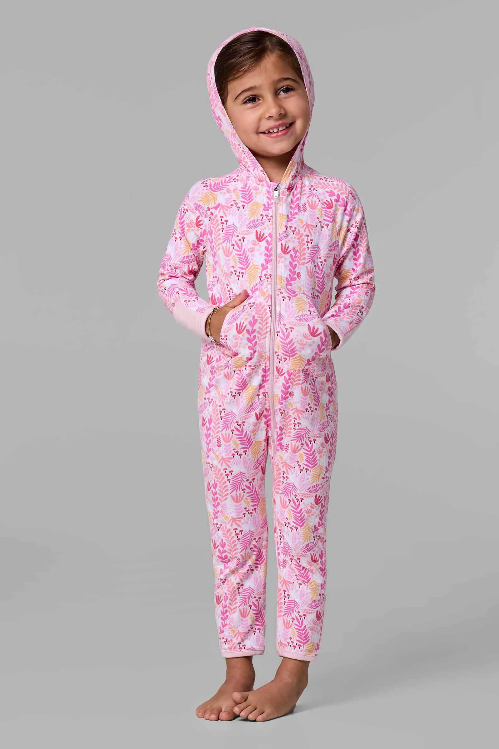 Baby LumaLeo 360 Coverage Bodysuit | Soft Pink Blooming Forest
