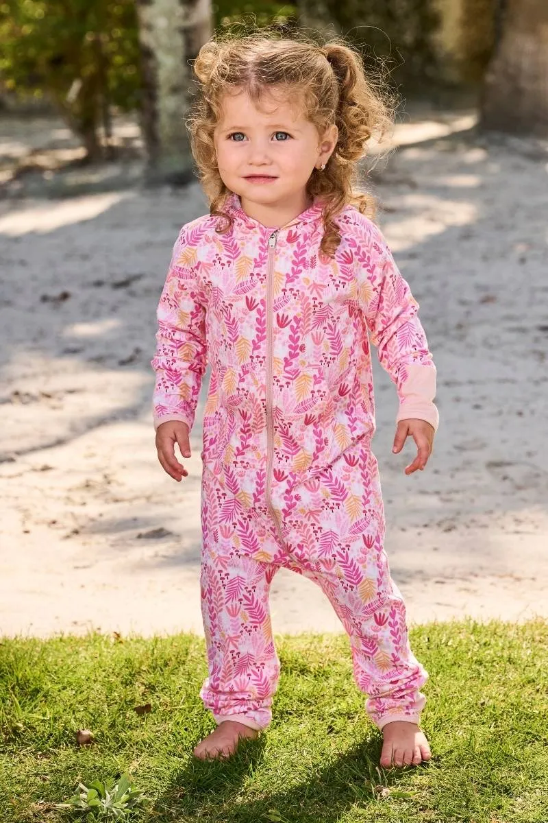 Baby LumaLeo 360 Coverage Bodysuit | Soft Pink Blooming Forest