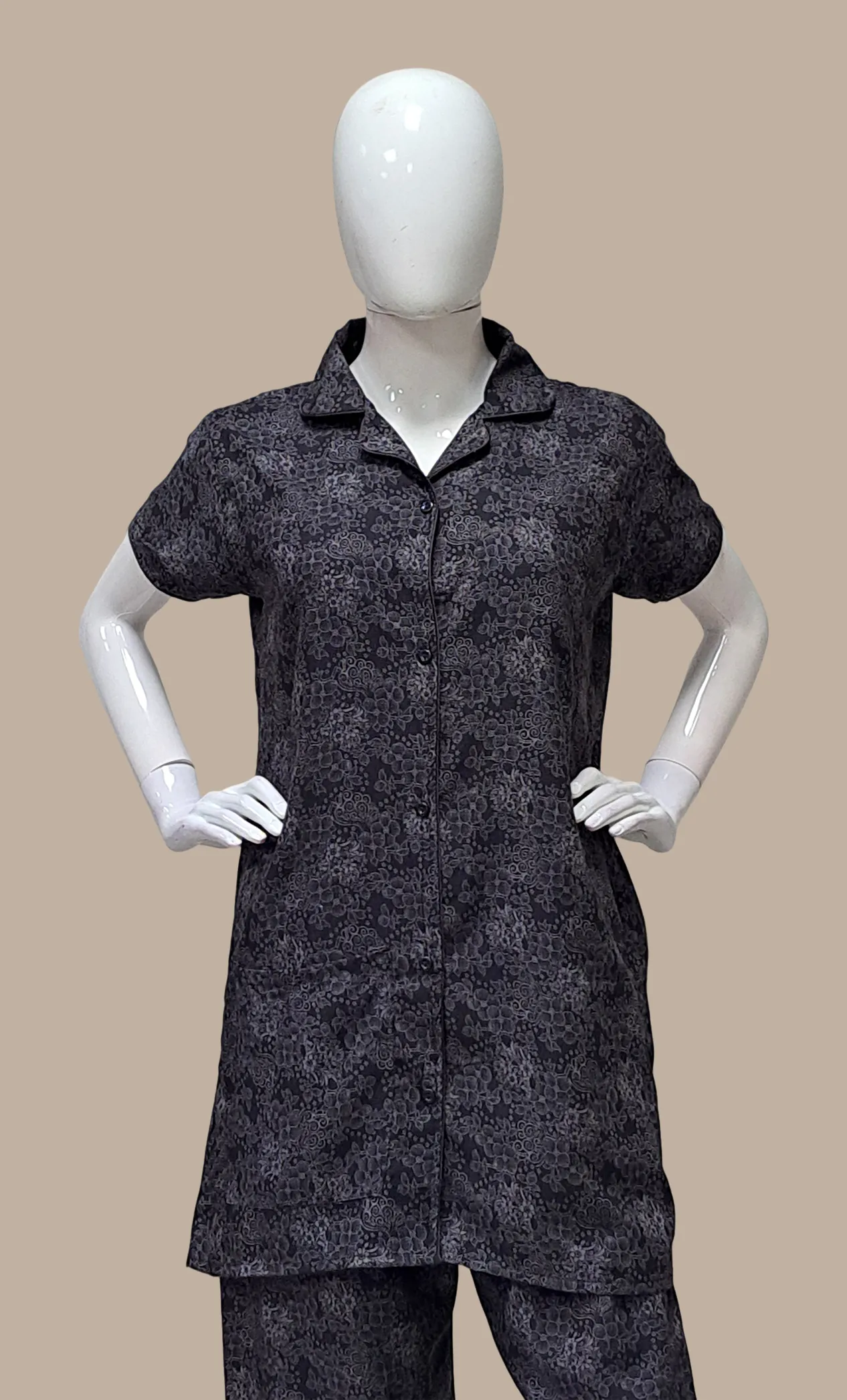 Black Printed Cotton Leisure Set