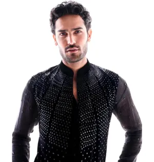 Black Velvet Cutdana Nehru Jacket Set