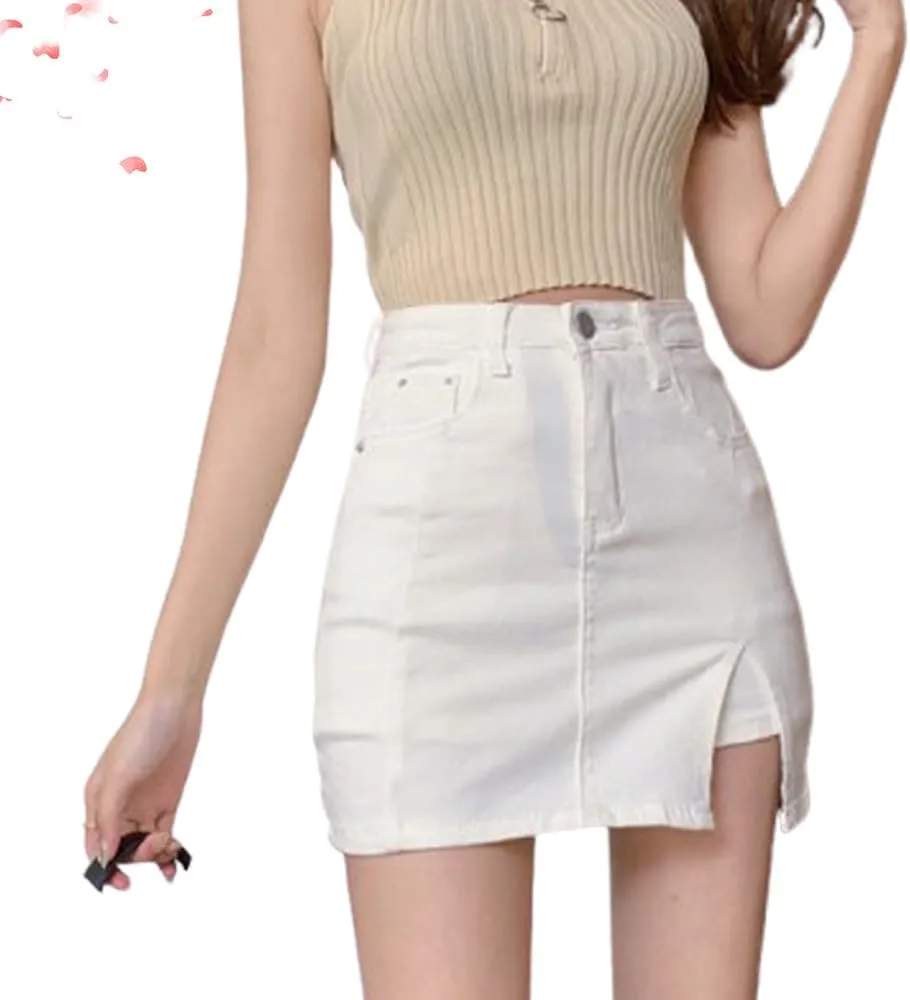 BloomySkorts Jean Skorts Woman High Waisted Casual Stretchy Denim Skirt Denim Jean Mini Shorts Slit Skirts 2025 New