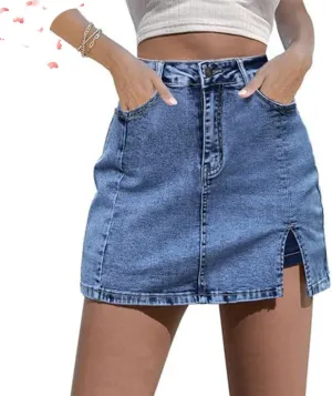 BloomySkorts Jean Skorts Woman High Waisted Casual Stretchy Denim Skirt Denim Jean Mini Shorts Slit Skirts 2025 New
