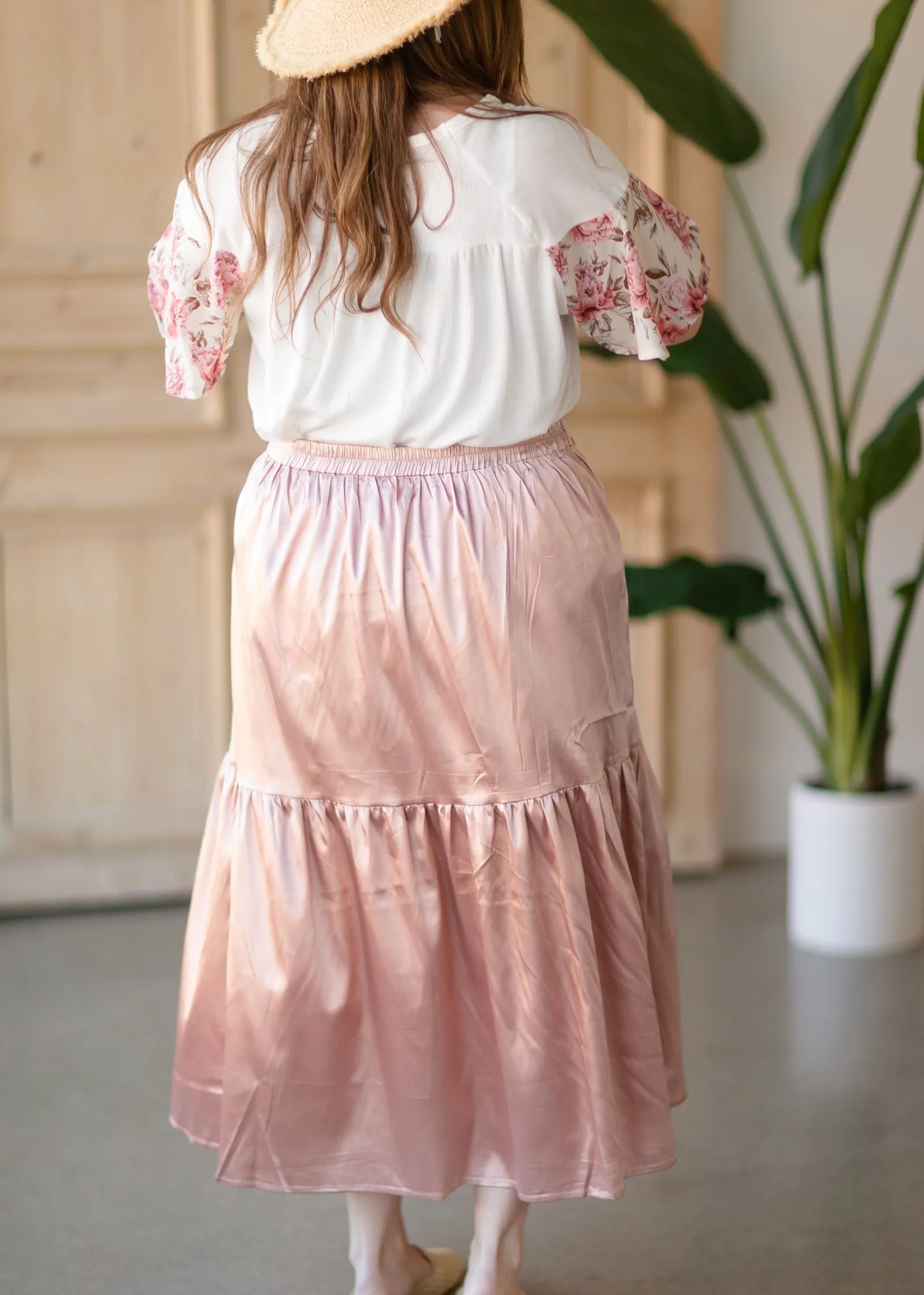 Blush Satin Tiered Midi Skirt - FINAL SALE