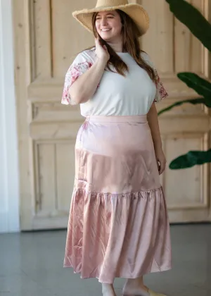 Blush Satin Tiered Midi Skirt - FINAL SALE