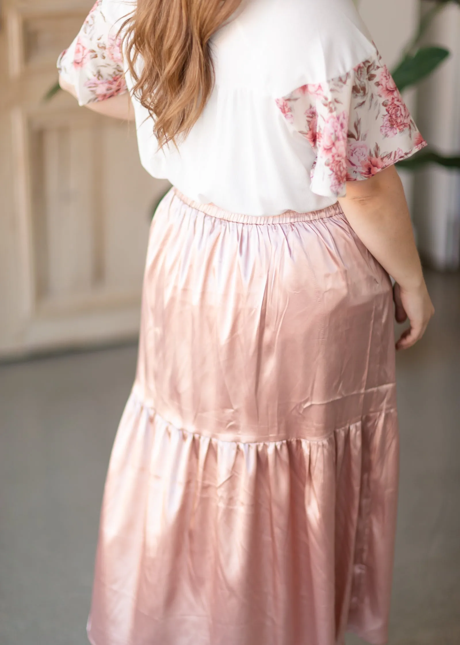 Blush Satin Tiered Midi Skirt - FINAL SALE