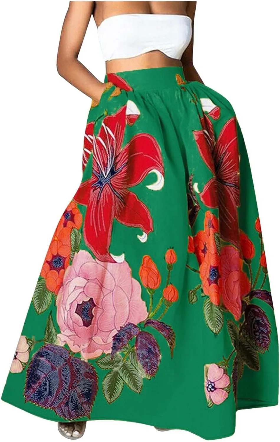 Boho Skirts for Women 2025 Maxi Summer Trendy Beach Floral Printed Elastic High Waisted A Line Long Bubble Skirts