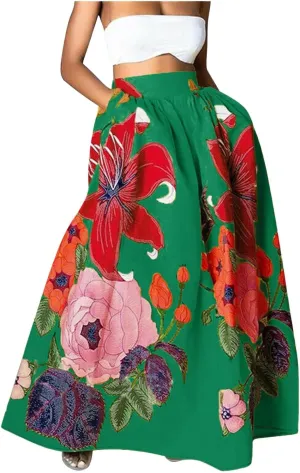 Boho Skirts for Women 2025 Maxi Summer Trendy Beach Floral Printed Elastic High Waisted A Line Long Bubble Skirts