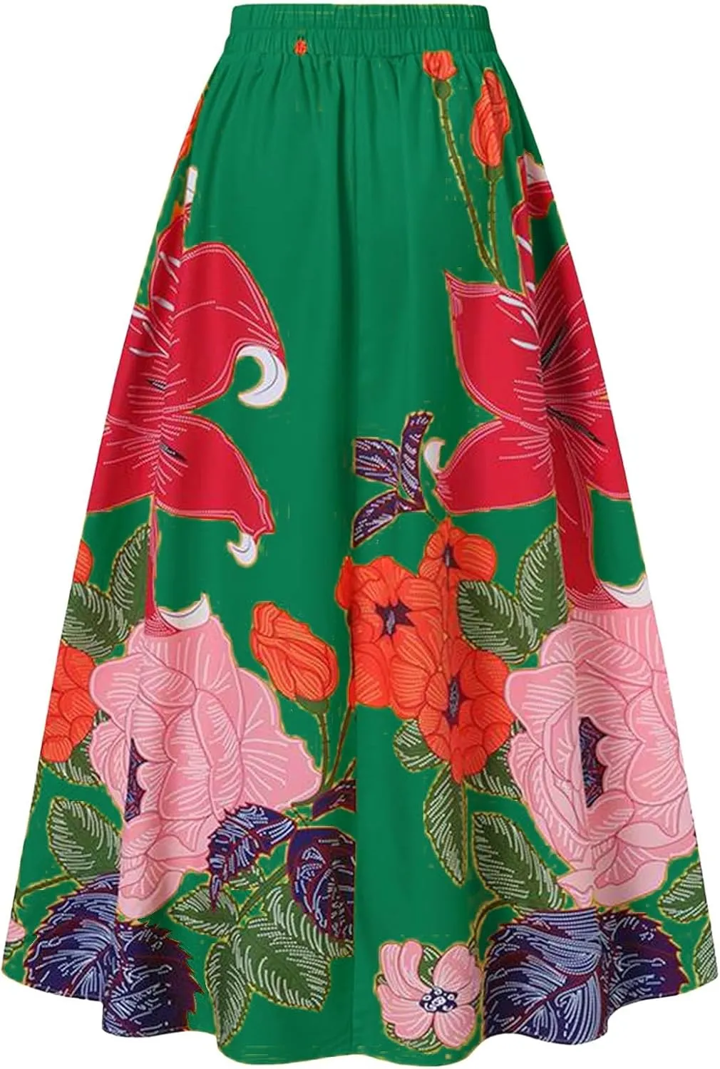 Boho Skirts for Women 2025 Maxi Summer Trendy Beach Floral Printed Elastic High Waisted A Line Long Bubble Skirts