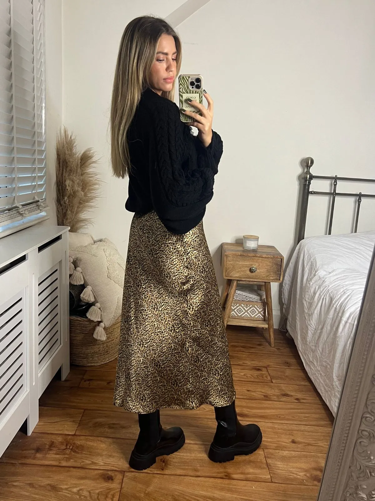 Cara Satin Slip Skirt / Animal