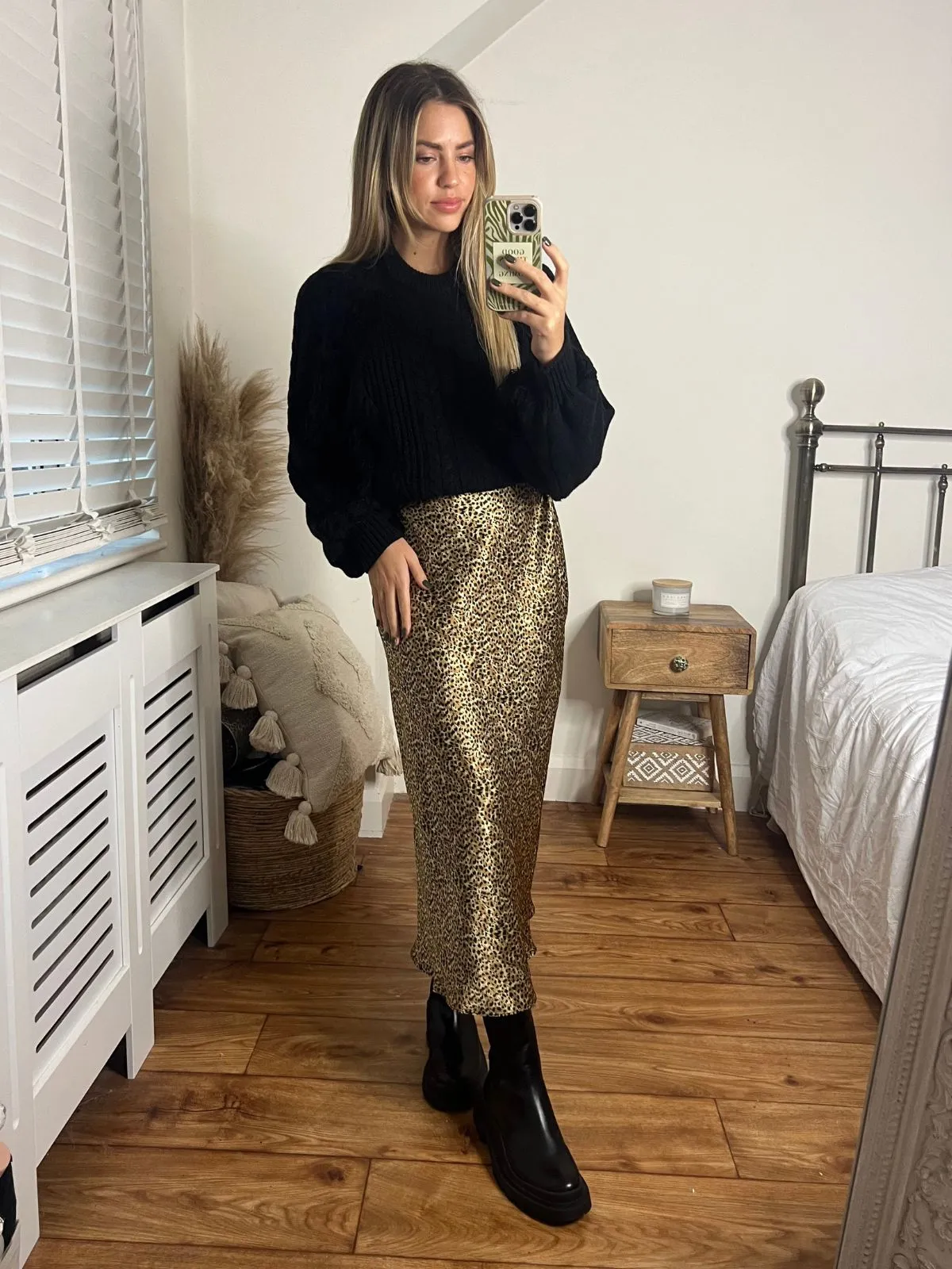 Cara Satin Slip Skirt / Animal