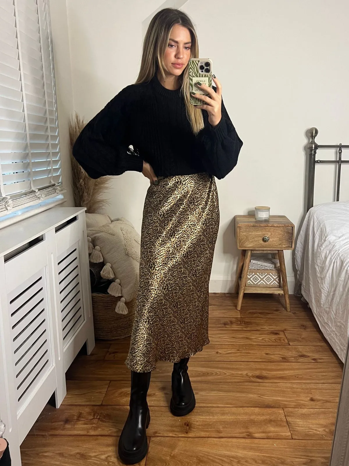 Cara Satin Slip Skirt / Animal