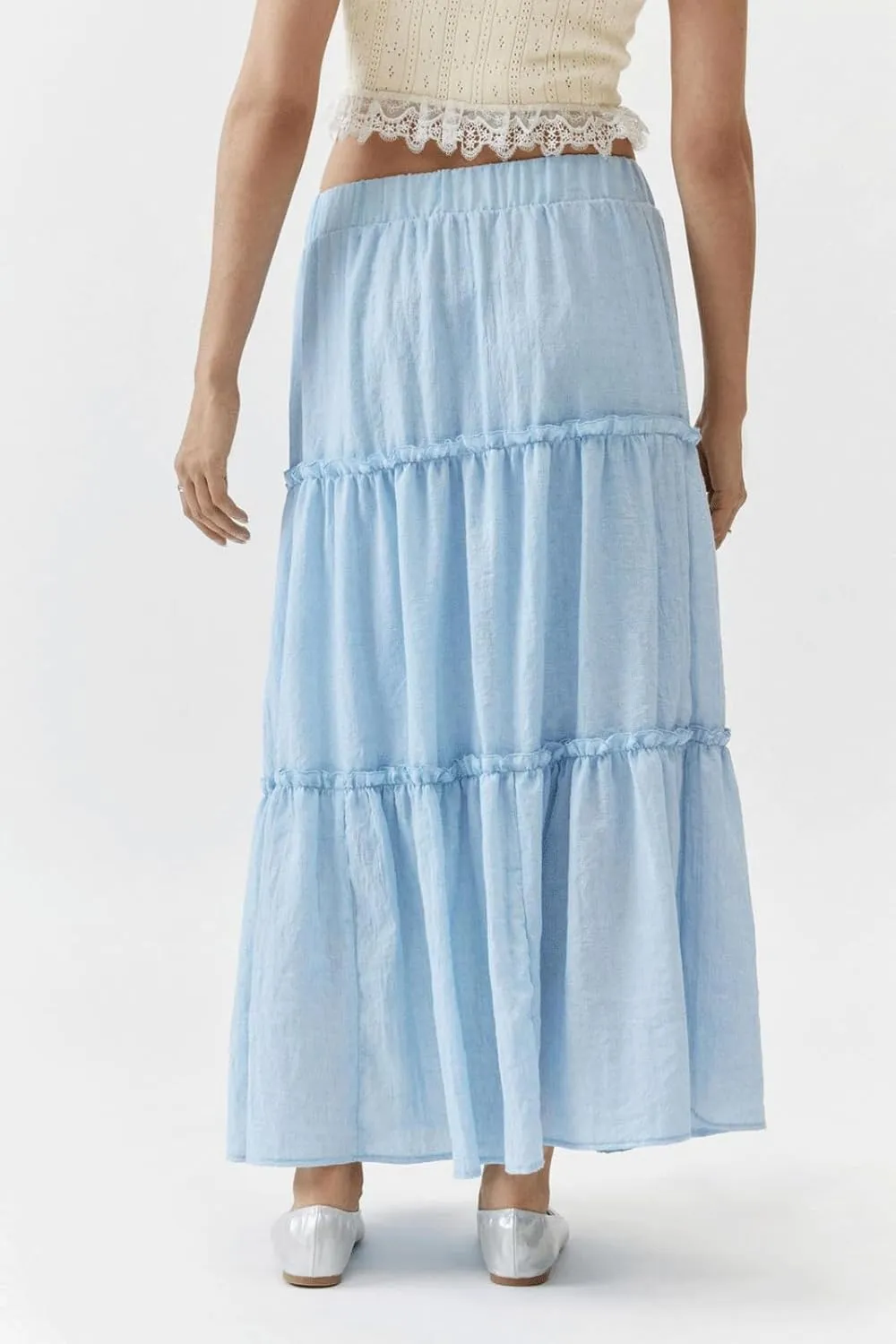 CHARTOU Women's Summer Boho Elastic High Waist Tiered Long Skirt Pleated Flowy Swing A Line Beach Maxi Skirt