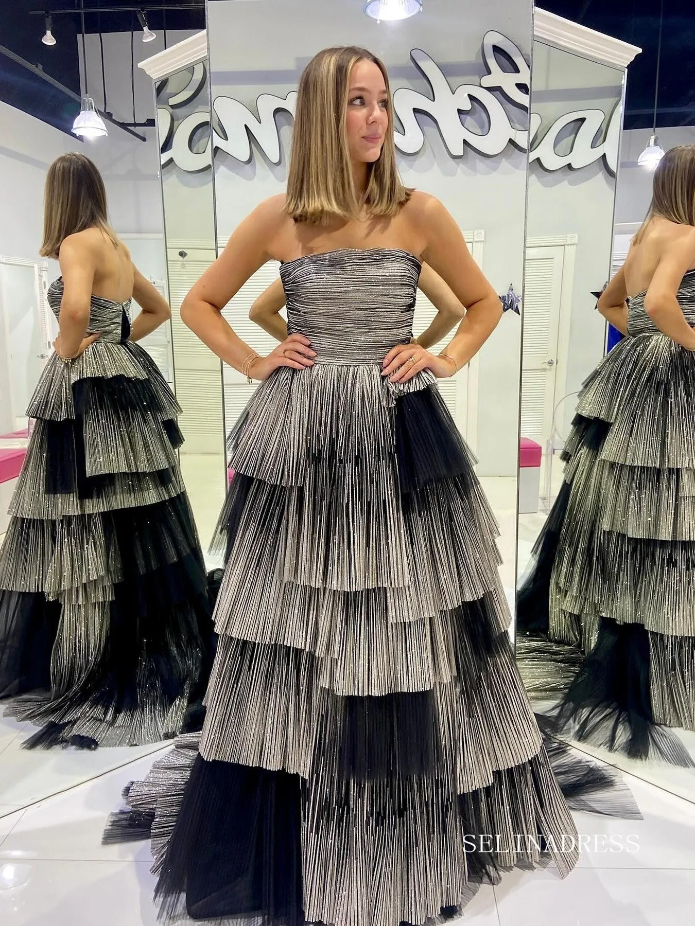 Chic Elegant A-line Strapless Black Long Prom Dresses Cheap Evening Dress lpk153