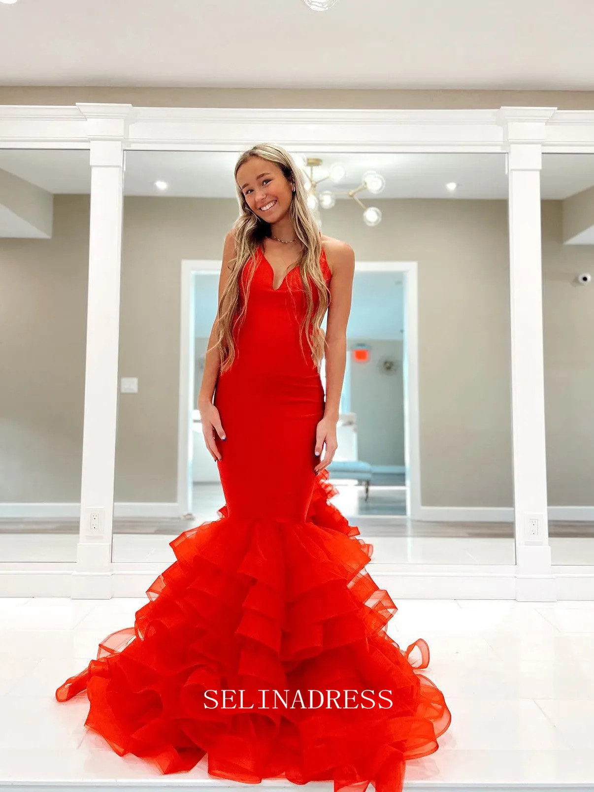Chic Mermaid Straples Backless Elegant Red Prom Dress Cheap Formal Gown Evening Dress #LOP207