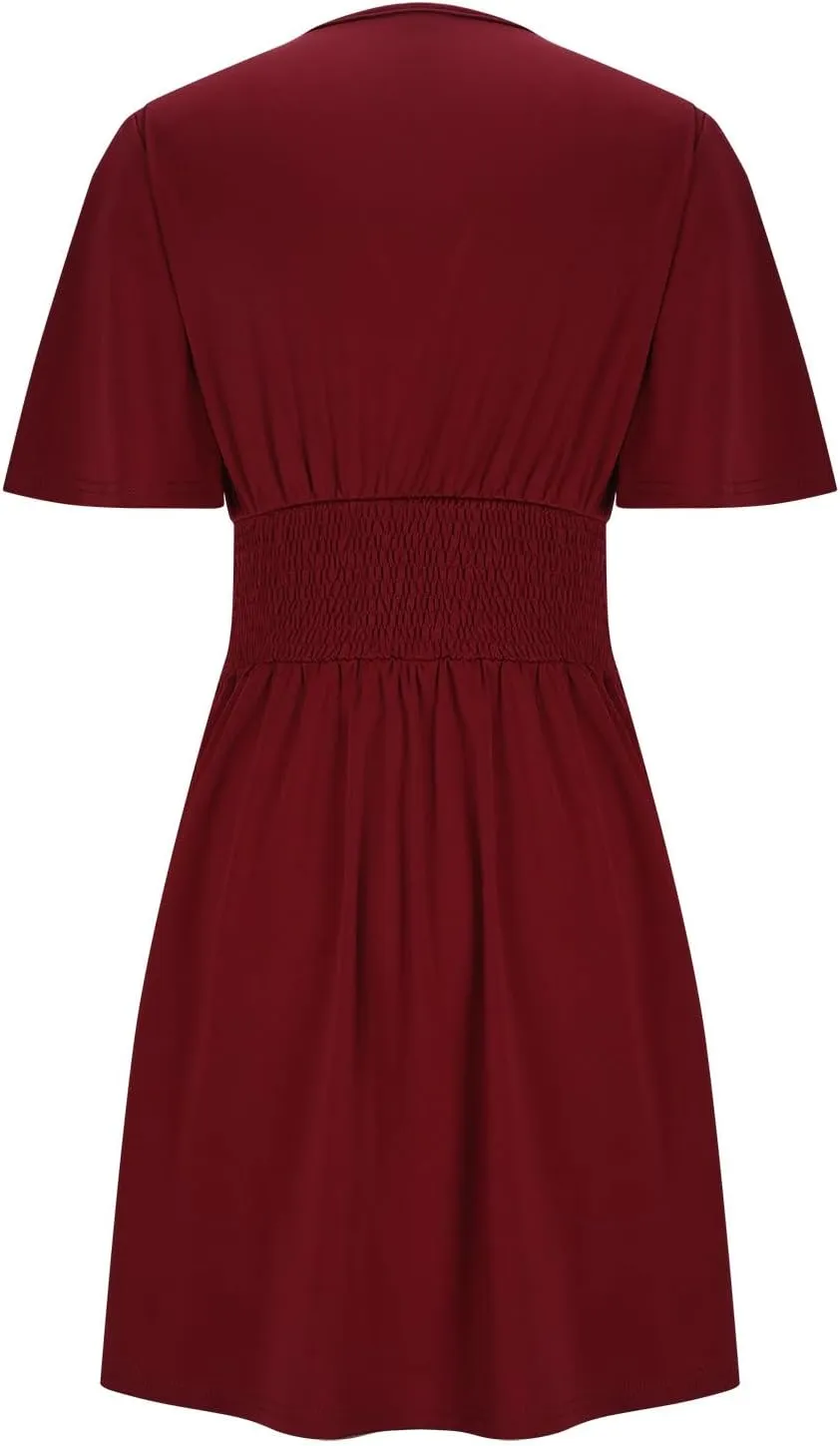 Dresses for Women 2025 Elegant Classy Ruffle A Line Summer Dresses Deep V Neck Sexy Dresses Short Sleeve Mini Dress