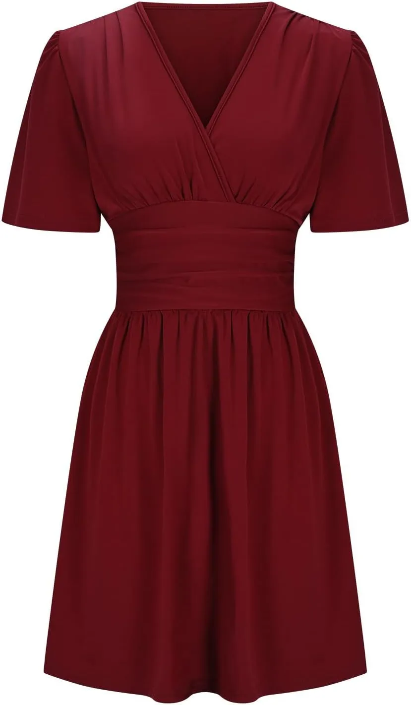 Dresses for Women 2025 Elegant Classy Ruffle A Line Summer Dresses Deep V Neck Sexy Dresses Short Sleeve Mini Dress