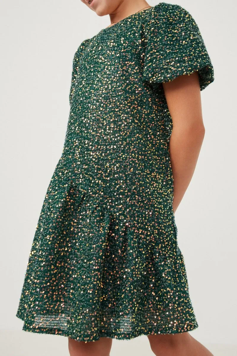 Drop Wait Dress - Green Sequin