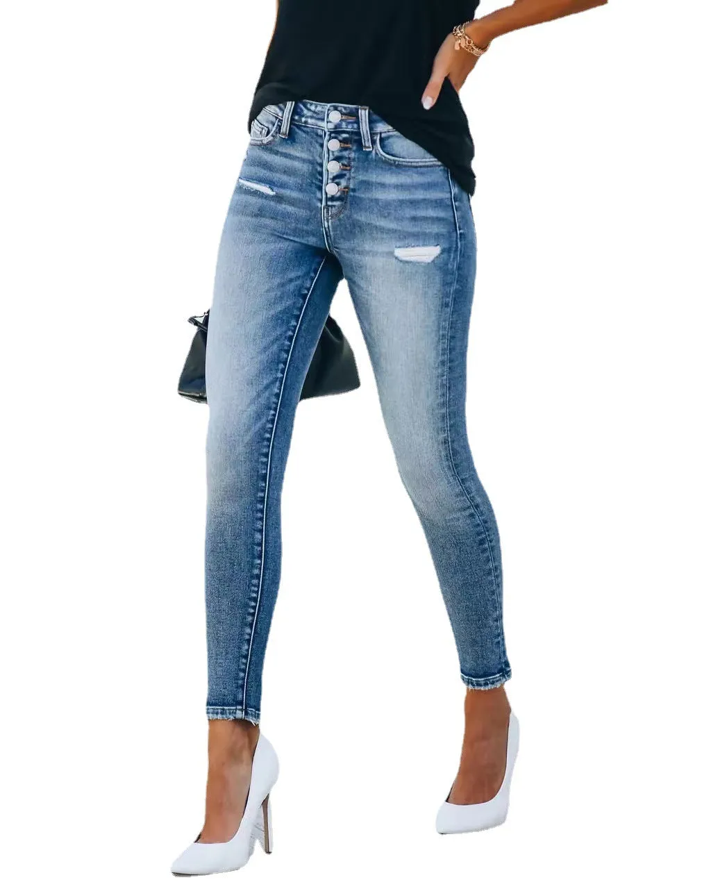 Fashion Stretch Slim-Fit Ripped Denim Pants