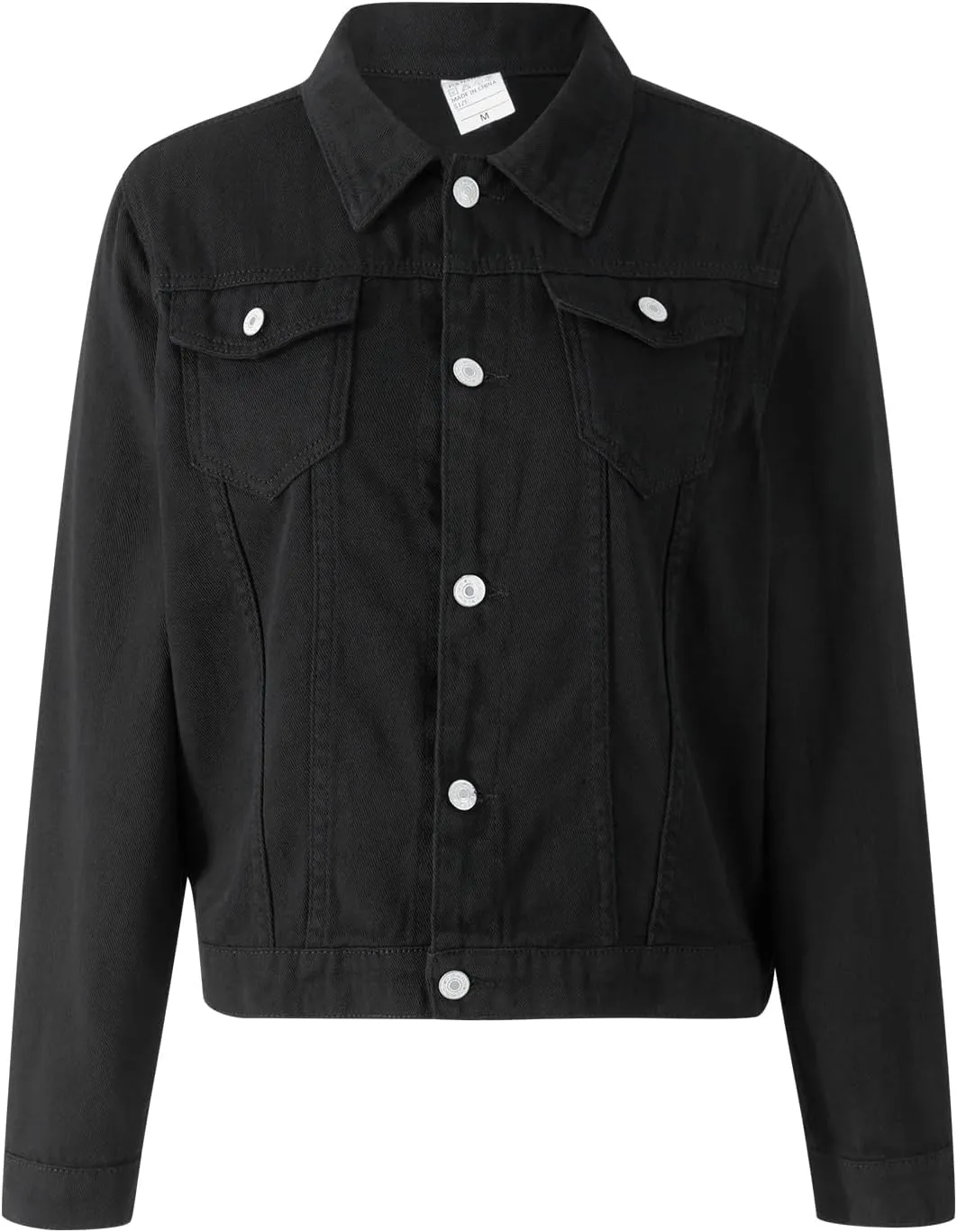 FOMOYUU Women's Cropped Denim Jacket Button Down Long Sleeve Vintage Casual Jean Coat Classic Trucker Jacket Outerwear