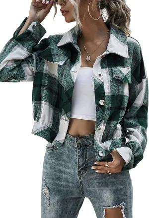 Haellun Womens Wool Blend Plaid Flannel Button Down Shirts Jacket Shacket Coats