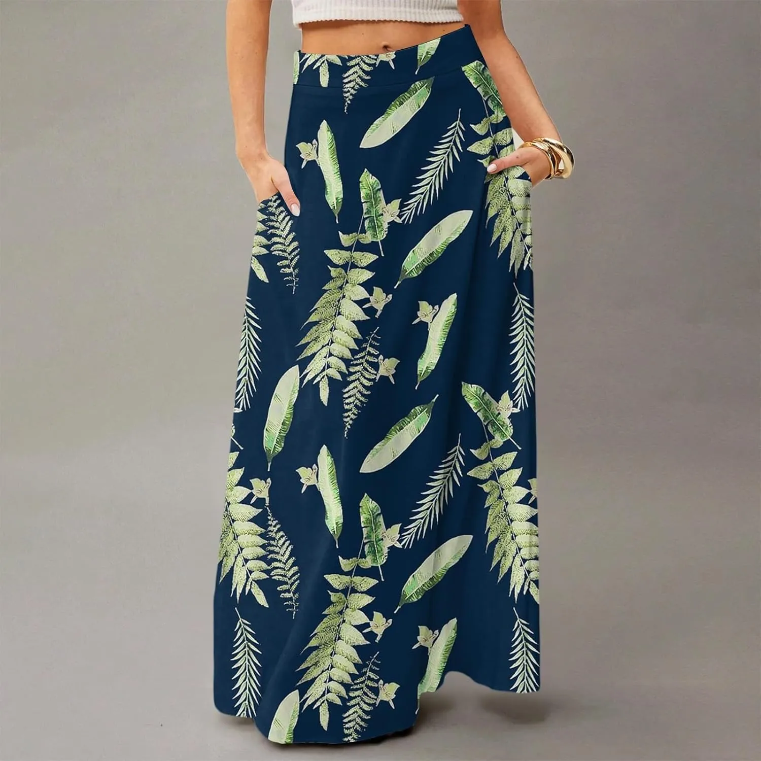HAVUITYY Women's 2025 Bohemian Long Skirts Ditzy Floral Print Flowy High Waist A Line Summer Maxi Skirts for Women
