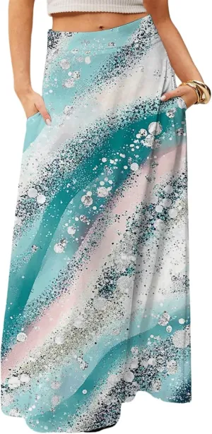 HAVUITYY Women's 2025 Bohemian Long Skirts Ditzy Floral Print Flowy High Waist A Line Summer Maxi Skirts for Women