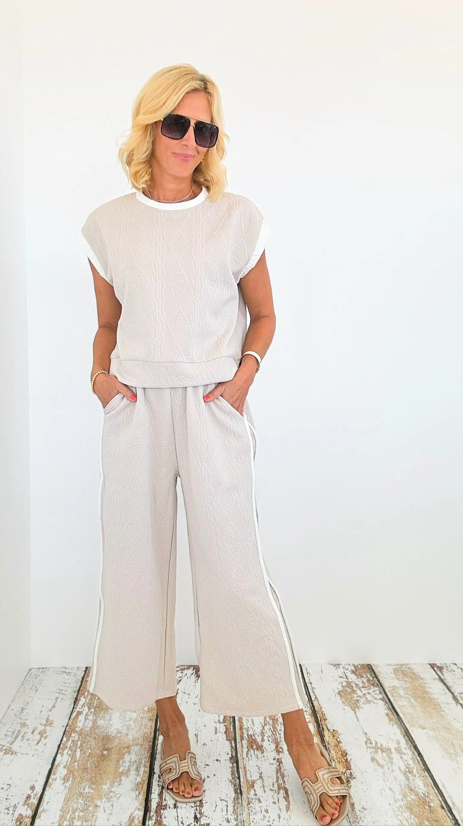 Knit Pattern Pants & Sleeveless Top Set