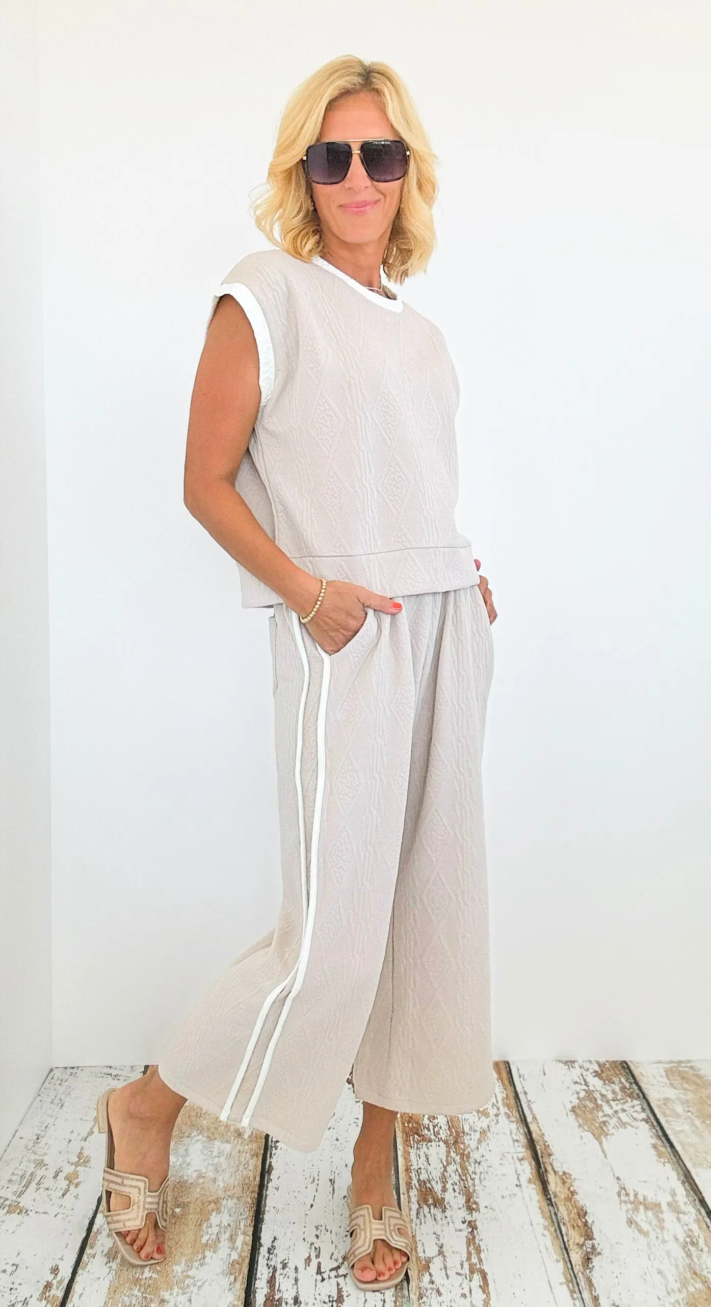 Knit Pattern Pants & Sleeveless Top Set