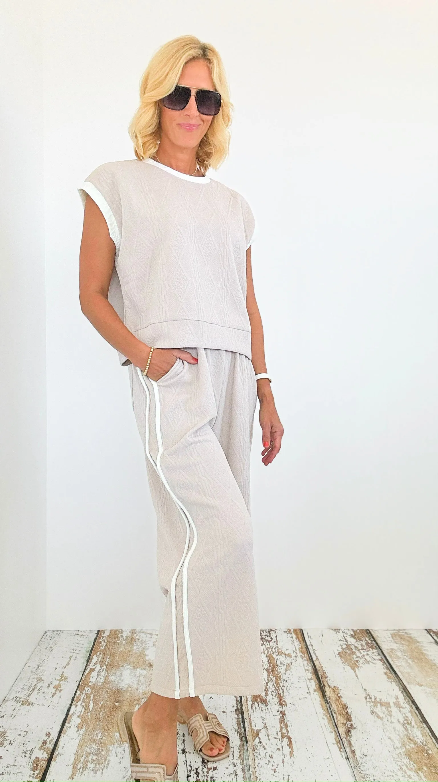 Knit Pattern Pants & Sleeveless Top Set