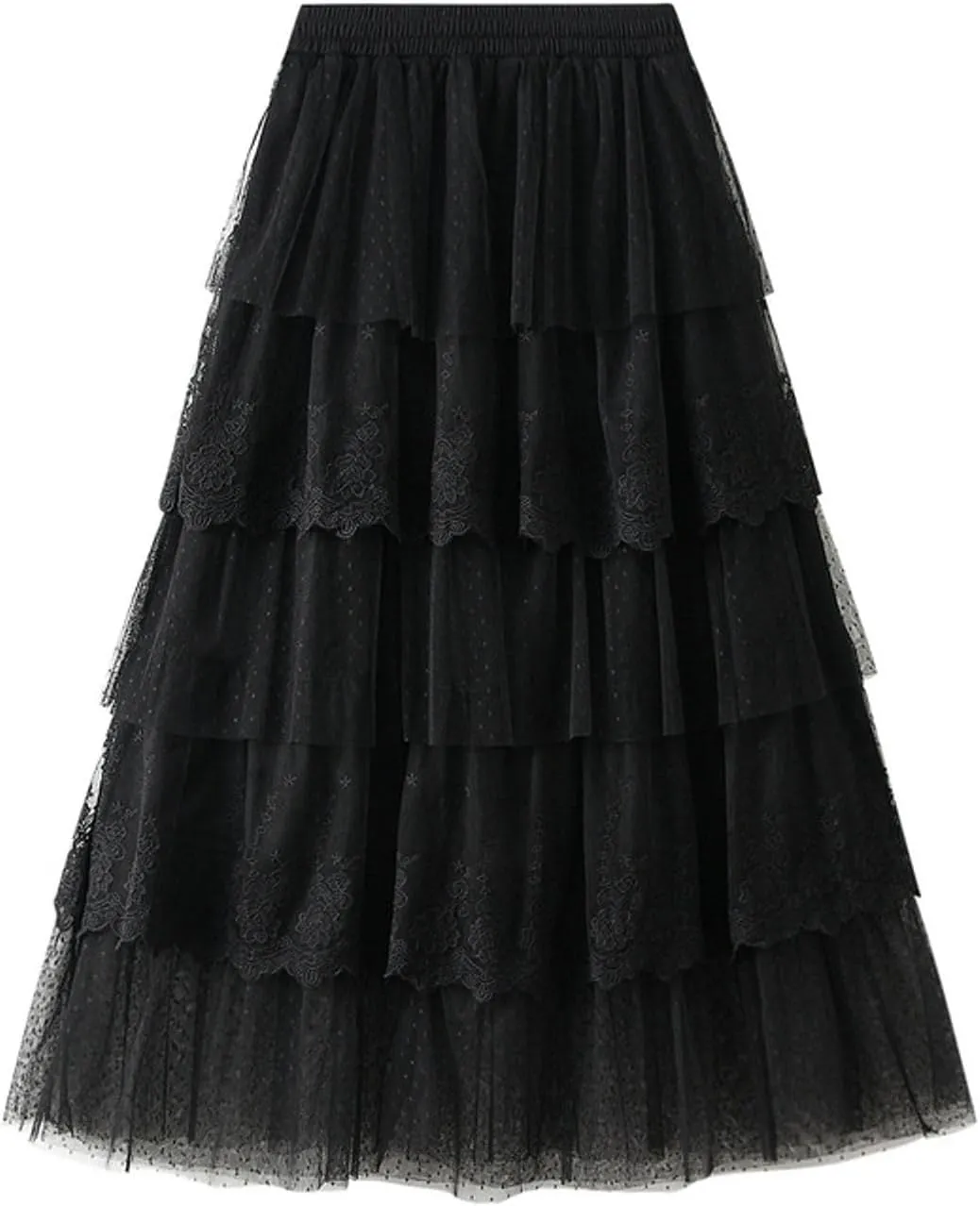 Lace Tulle Skirts Elegant Multi-Layer Midi Skirt for Women Weddings Parties A-Line Skirts 2025 Summer Clothes