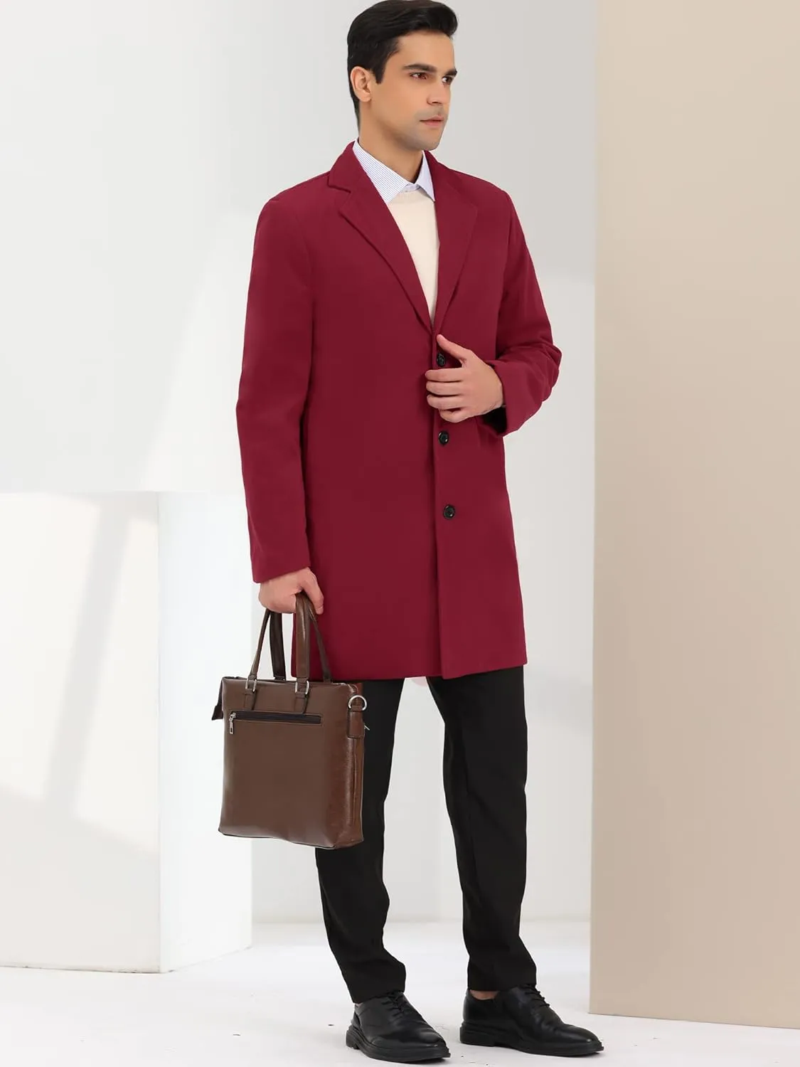 Lars Amadeus Men's Trench Coat Notch Lapel Single Breasted Classic Long Pea Coats Overcoat
