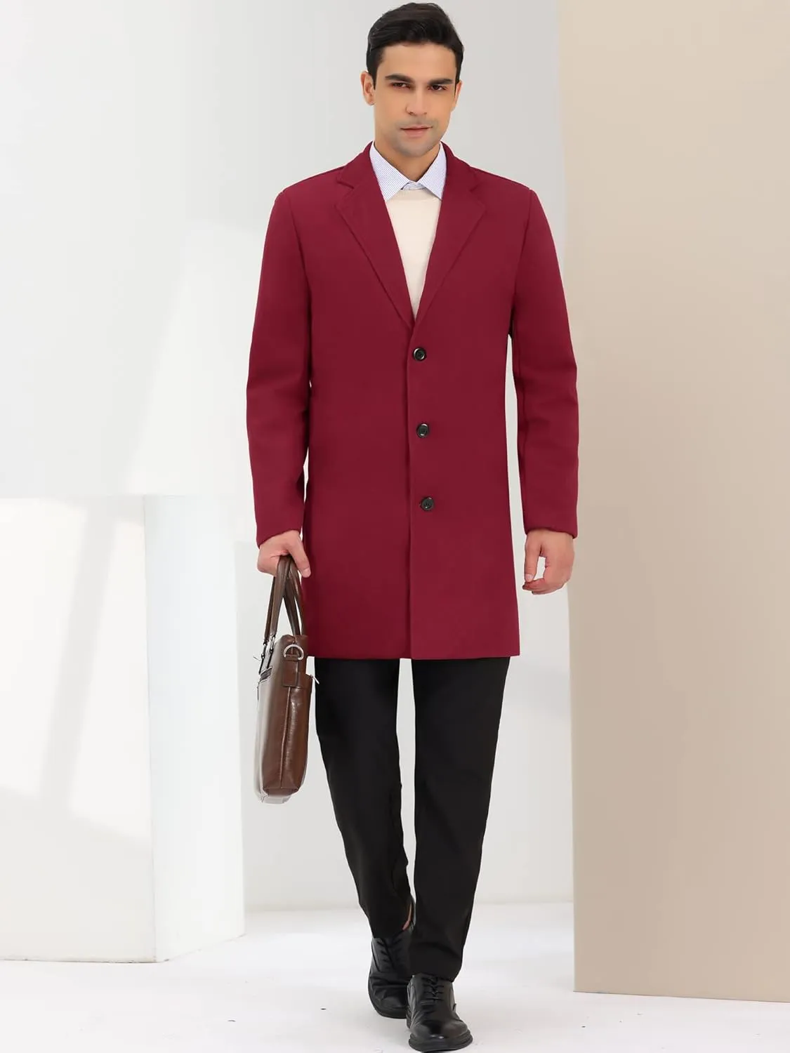 Lars Amadeus Men's Trench Coat Notch Lapel Single Breasted Classic Long Pea Coats Overcoat
