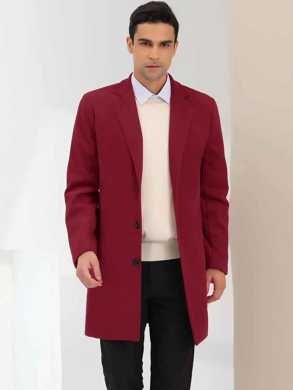 Lars Amadeus Men's Trench Coat Notch Lapel Single Breasted Classic Long Pea Coats Overcoat