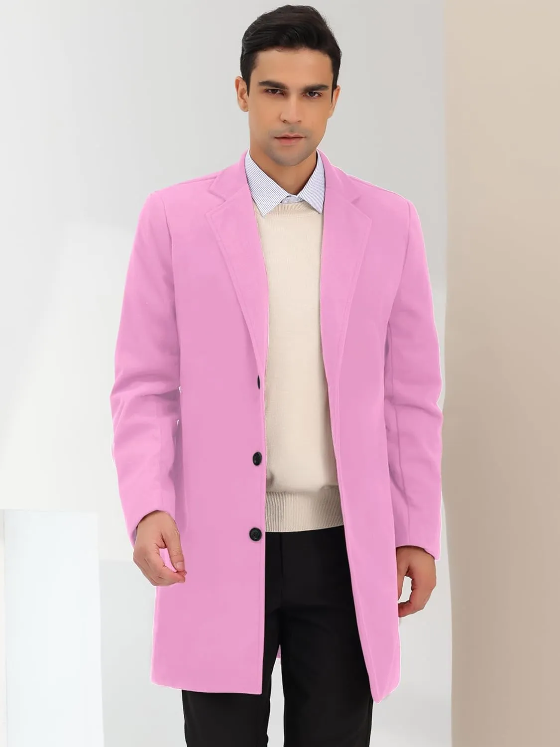 Lars Amadeus Men's Trench Coat Notch Lapel Single Breasted Classic Long Pea Coats Overcoat