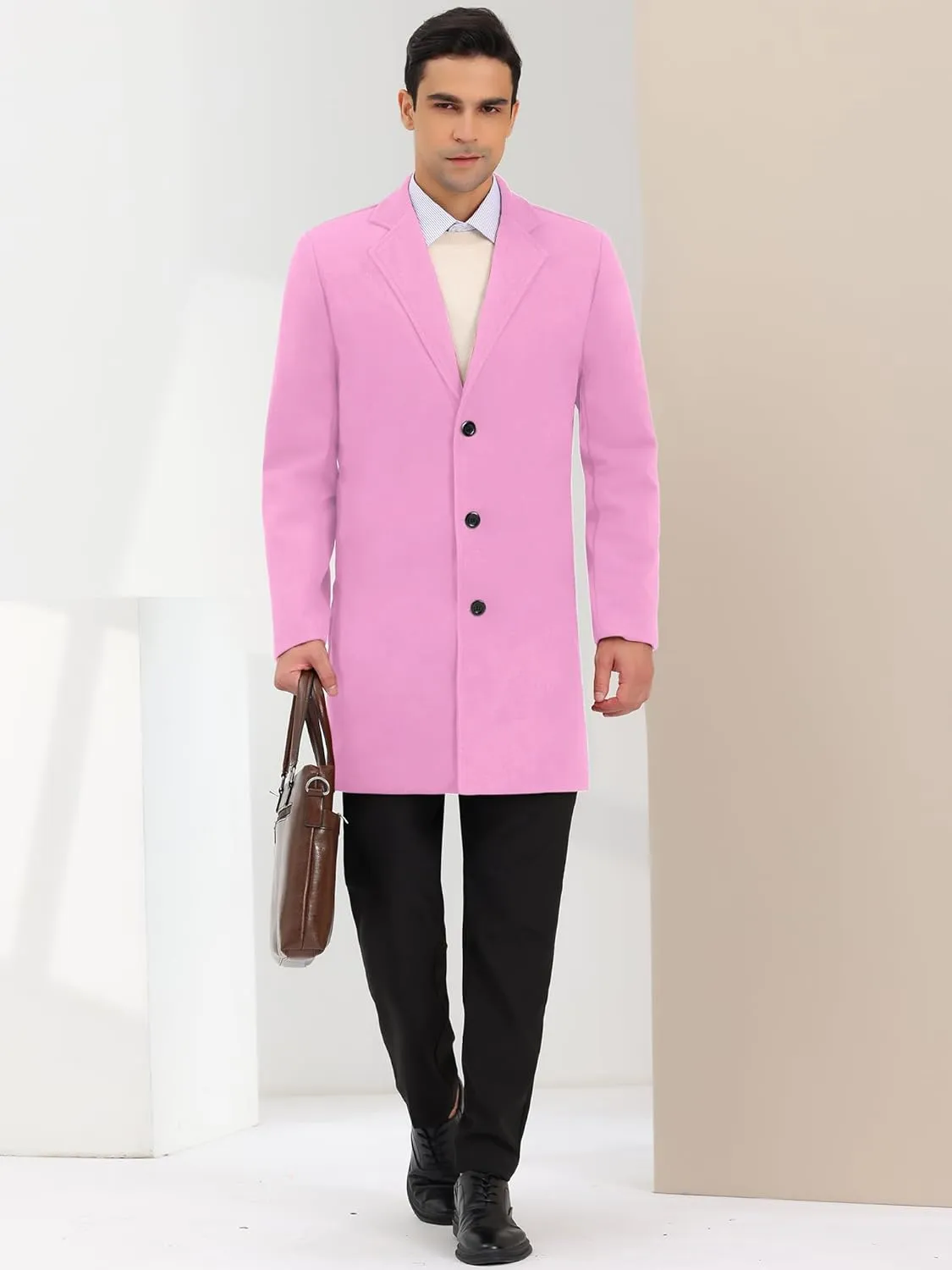 Lars Amadeus Men's Trench Coat Notch Lapel Single Breasted Classic Long Pea Coats Overcoat