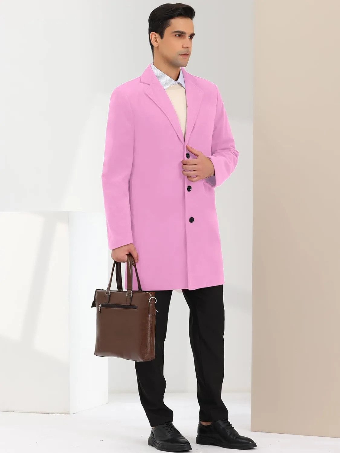 Lars Amadeus Men's Trench Coat Notch Lapel Single Breasted Classic Long Pea Coats Overcoat
