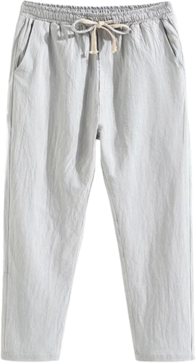 Linen Pants Men Baggy Classic Flat Front Chino Pants Casual Lightweight Straight Leg Summer Beach Trousers