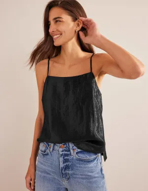 Longerline Satin Cami-Black