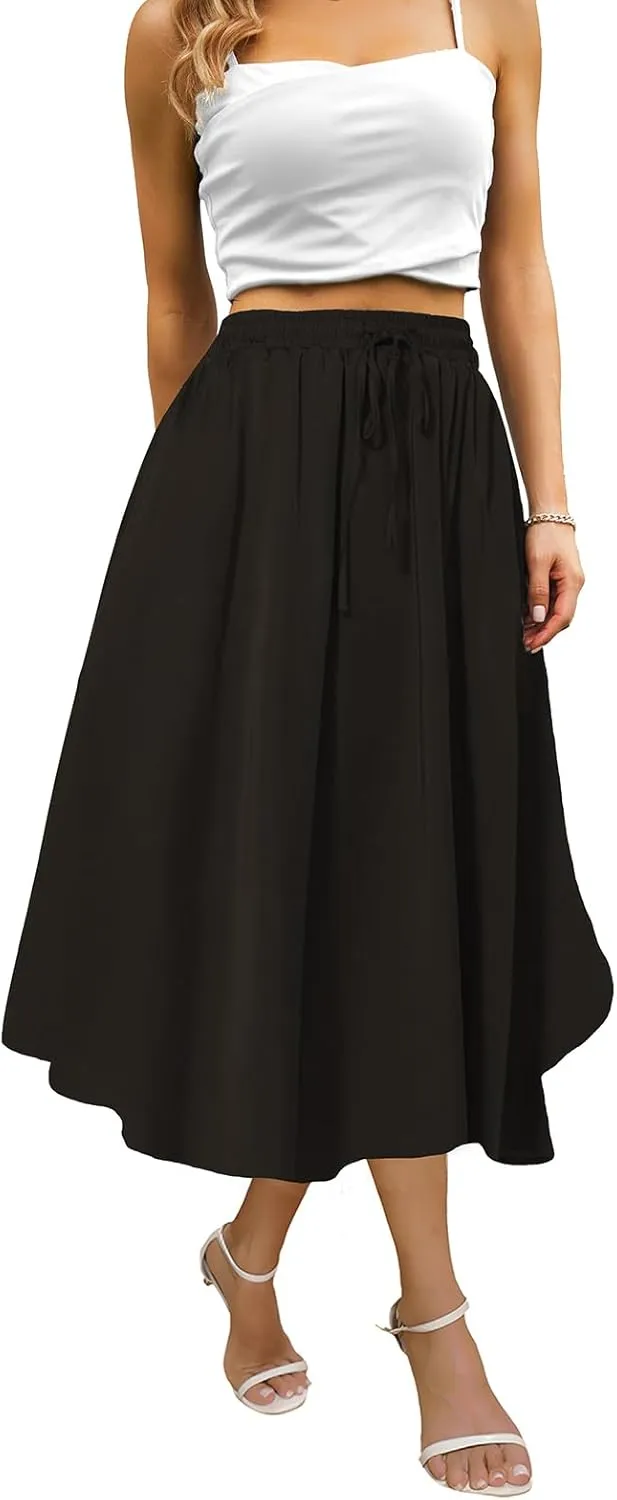 Maxi Skirts for Women with Pockets Summer 2025 Solid Black