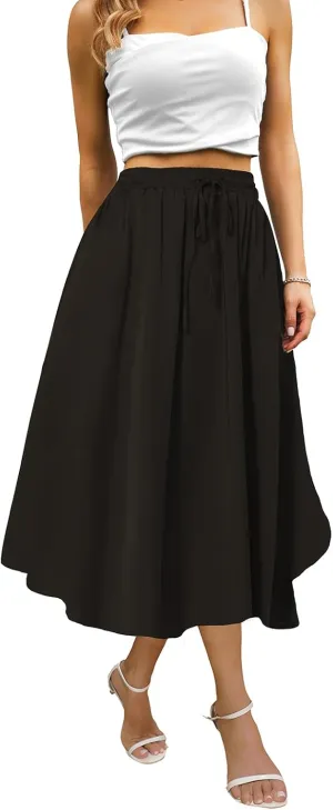 Maxi Skirts for Women with Pockets Summer 2025 Solid Black