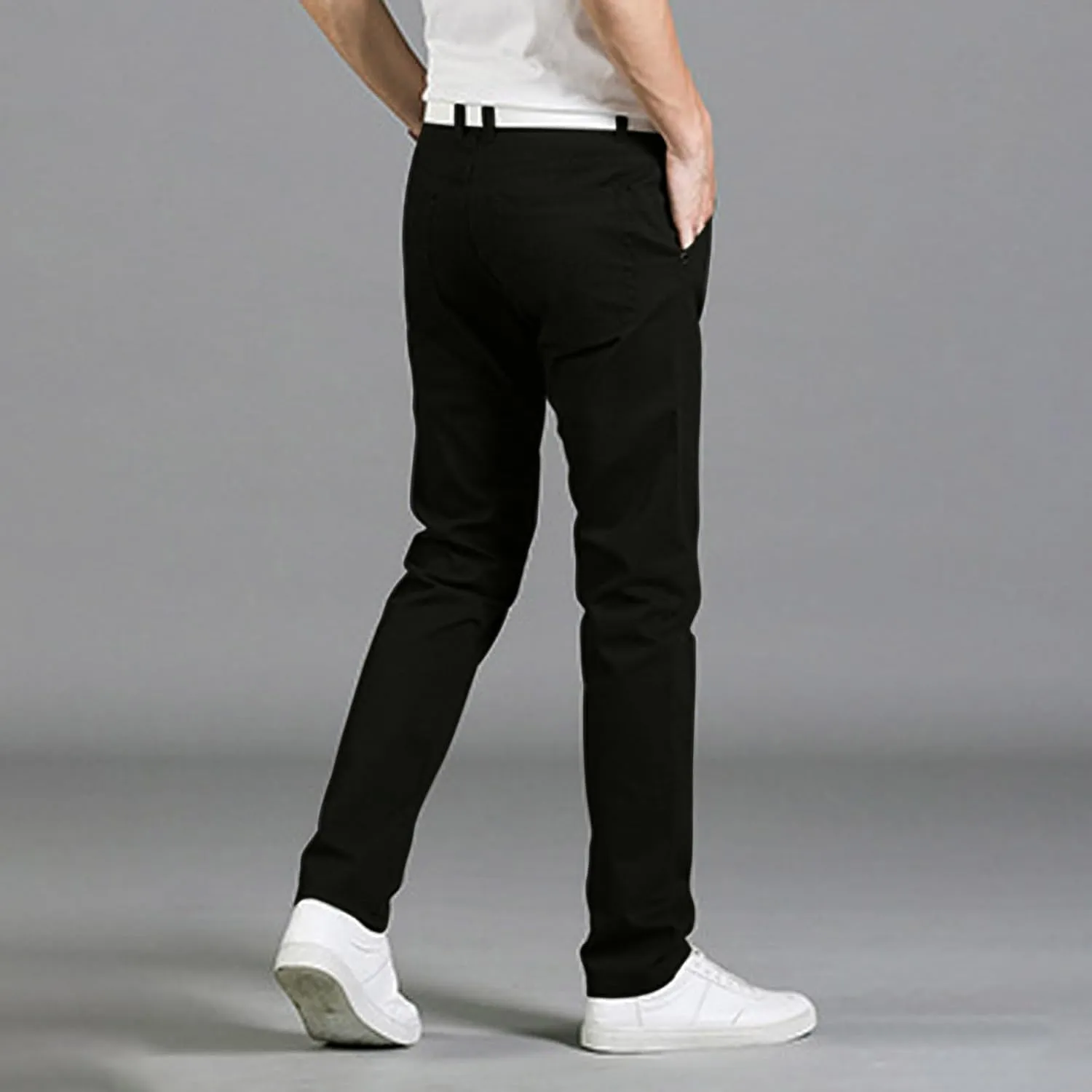 Men's Basic Skinny Pants Slim Fit Stretch Straight Leg Fashion Pants Classic Solid Color Cotton Trousers