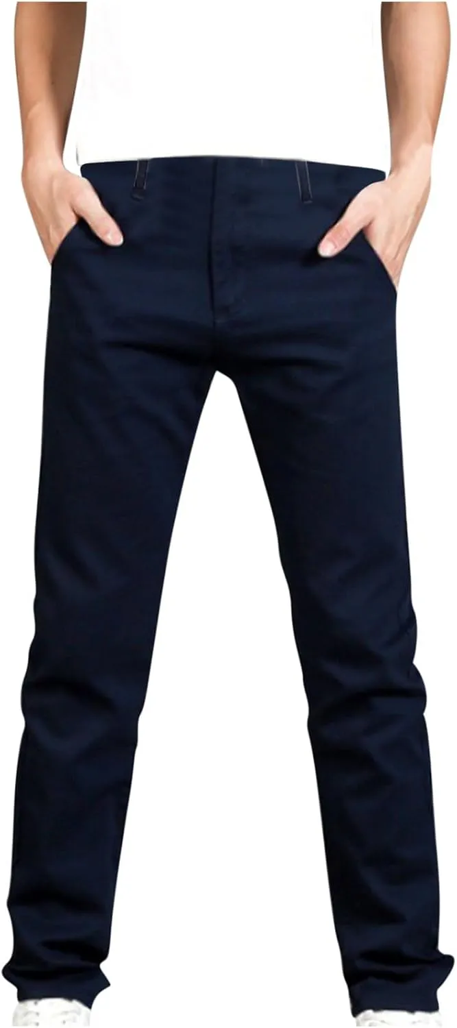 Men's Basic Skinny Pants Slim Fit Stretch Straight Leg Fashion Pants Classic Solid Color Cotton Trousers