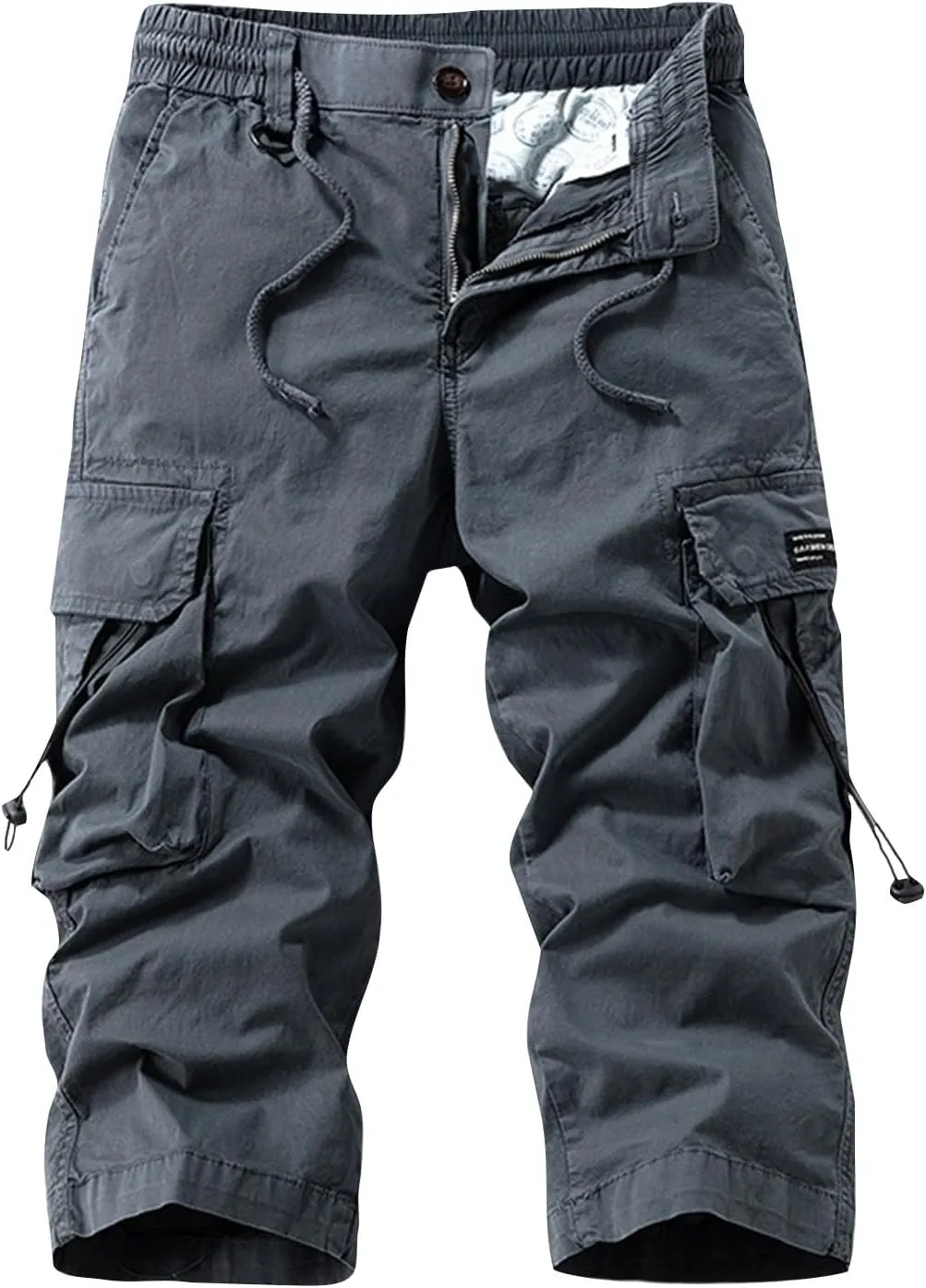 Men's Casual Functional Workwear Cropped Cargo Pants Loose Fit Straight Multi-Pocket Pants