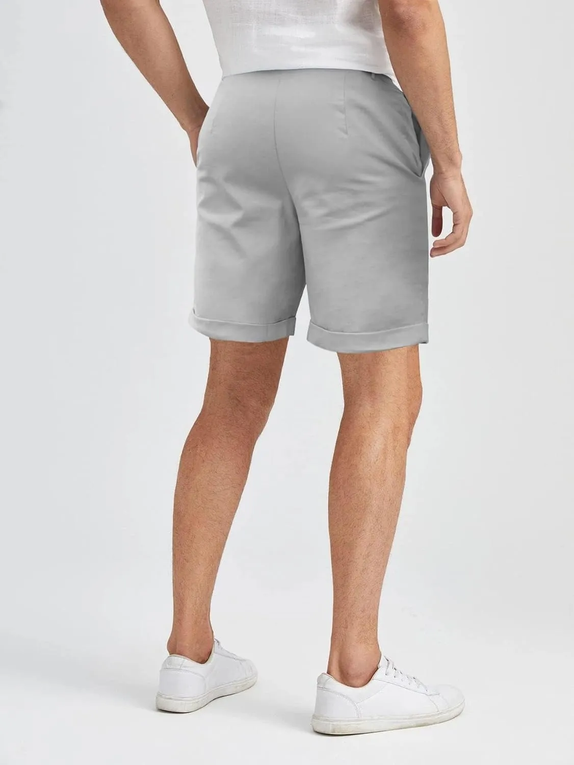 Men's Linen Casual Classic Short Elastic Waist Summer Beach Lightweight Board Slim-Fit with Pockets
