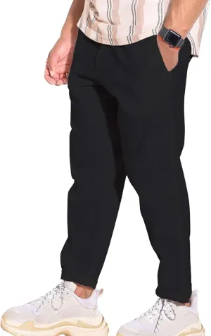 Men's Solid Cotton Linen Basic Pants Loose Fit Classic Beach Trousers Elastic Waist Lightweight Summer Pants