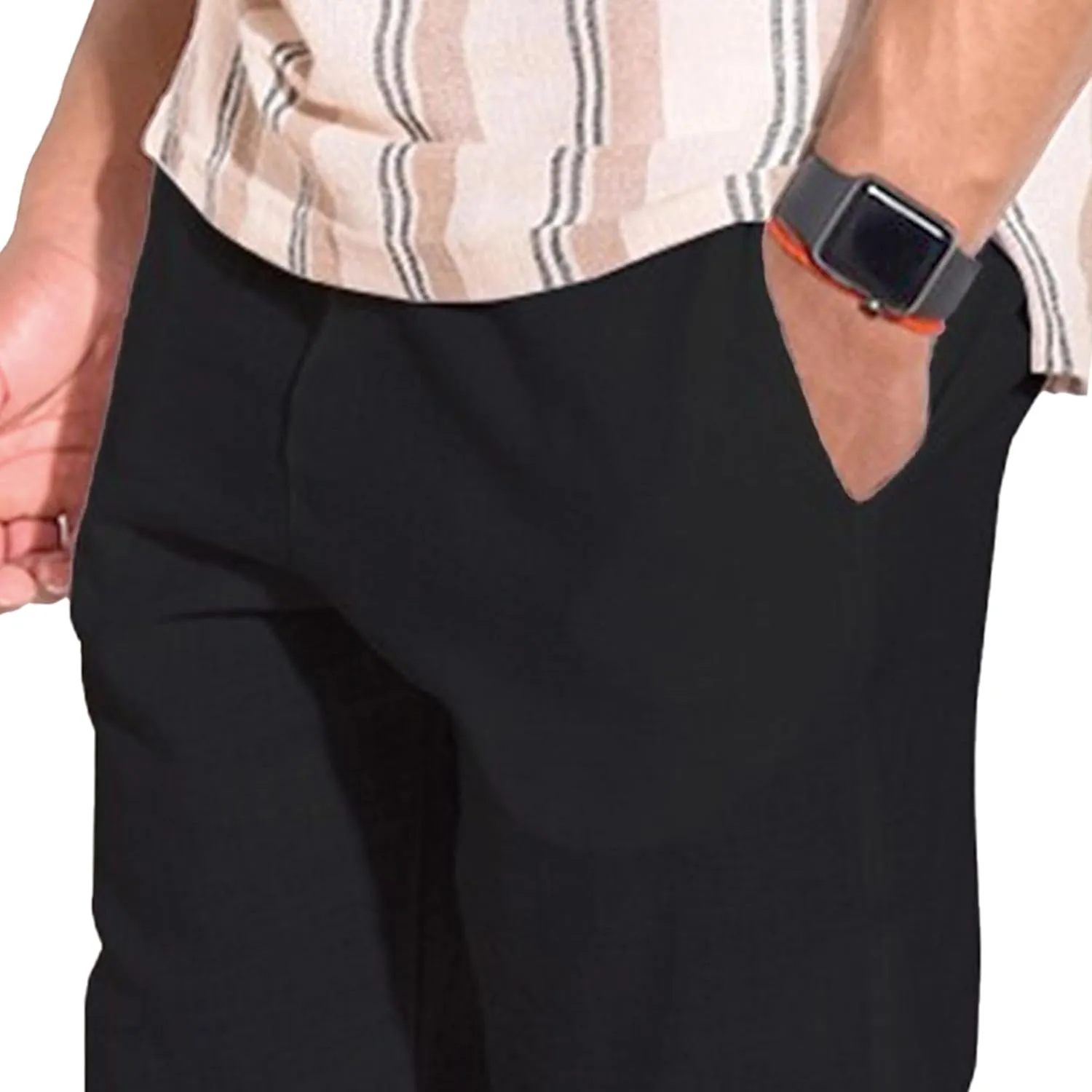 Men's Solid Cotton Linen Basic Pants Loose Fit Classic Beach Trousers Elastic Waist Lightweight Summer Pants